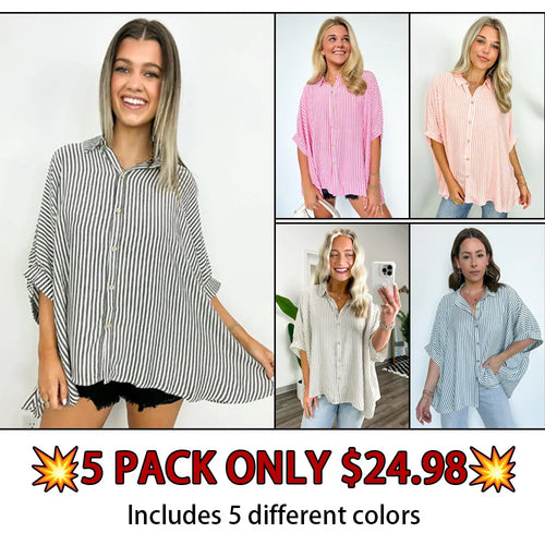 JoJo Striped Button Down Relaxed Top - BACK IN STOCK