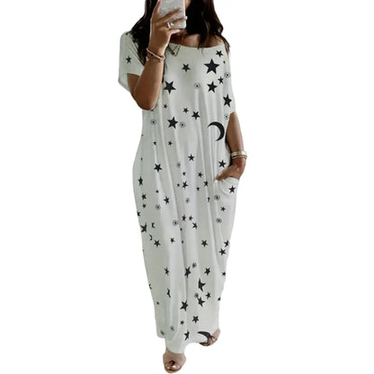 Women's Pocket Round Neck Nightdress Lady's Sleepwear Dresses