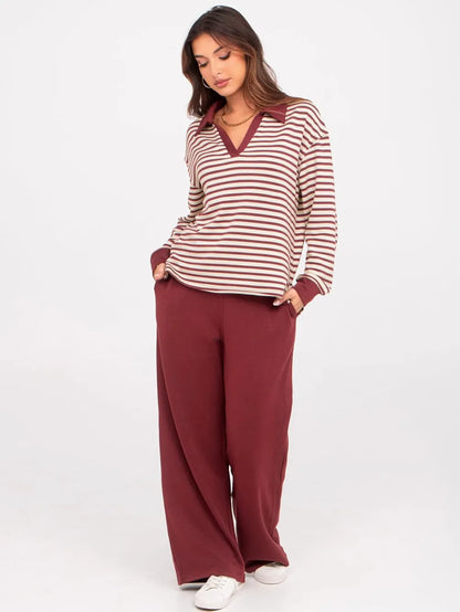 Women's 2 Piece Sets Outfits Casual Long Sleeve Sweatsuits Polo Top and Wide Leg Pants Matching Sets