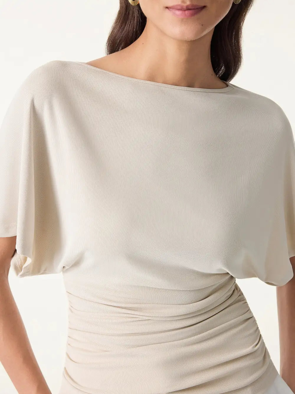 Effortless Boatneck Batwing Sleeve Side Ruched Top