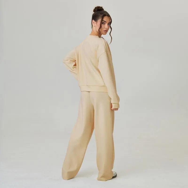 Women's Slouchy Solid Color V Neck Long Sleeve Button Cardigan & Drawstring Waist Trousers Co-ord