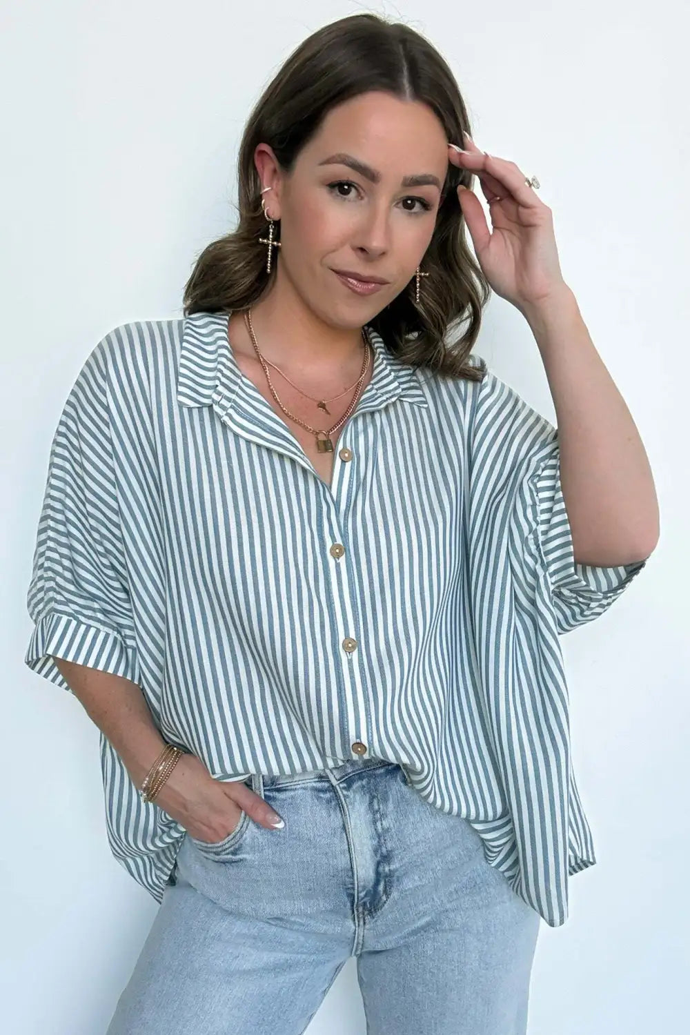 JoJo Striped Button Down Relaxed Top - BACK IN STOCK