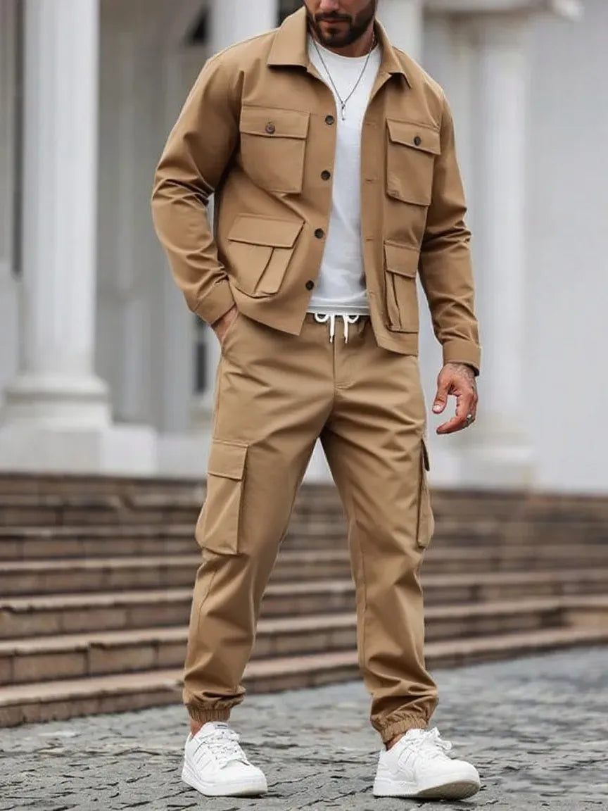 Men's Solid 2-Piece Button-Front Jacket & Pants Set