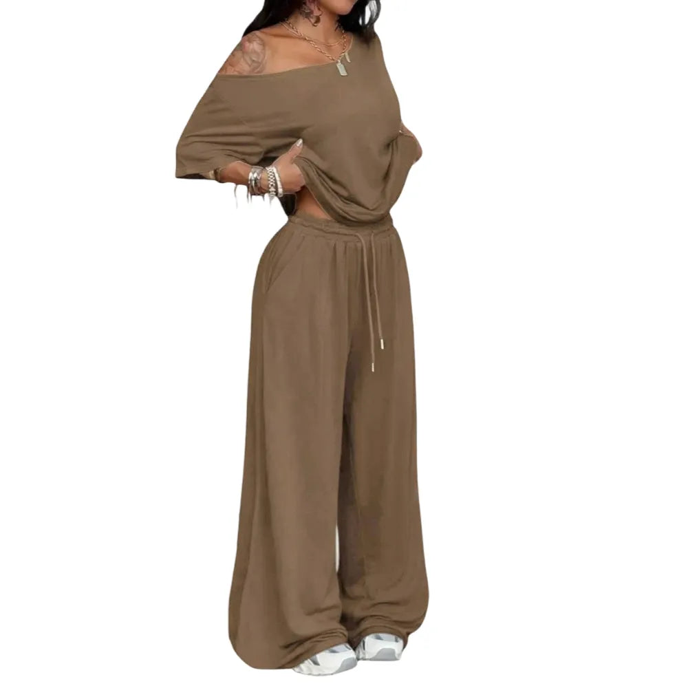 Women's Casual Solid Color Sport Two-Piece Set Loose Long Pants