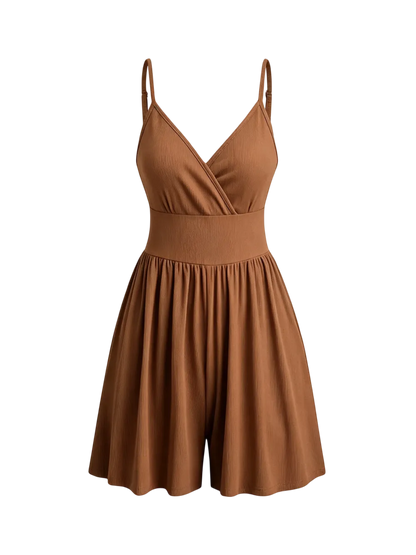 Women's Knitted Plain Backless Wrap Fitted Romper, Casual Chic Jumpsuit