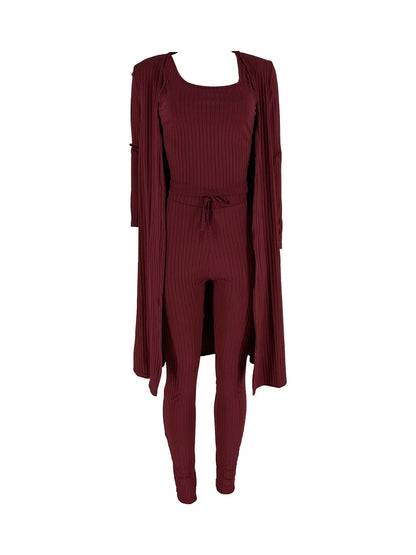 Women 3 Piece Wide Leg Pants Set Casual Long Sleeve Jacket Cardigan With Solid Tank Pants Set Dinner Suit Women