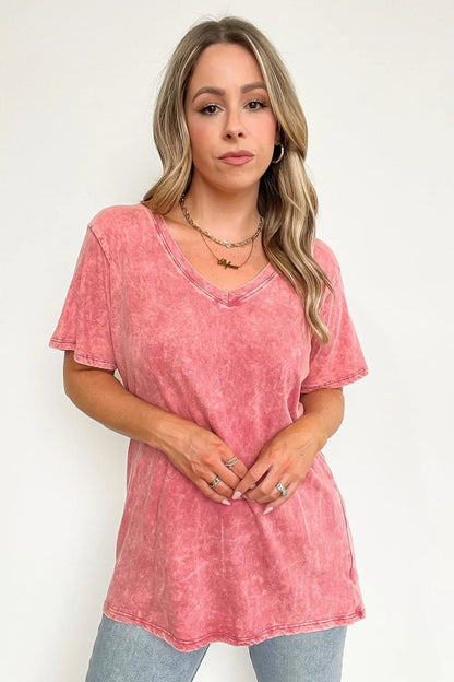 Soliel Acid Wash V-Neck Relaxed Fit Top - BACK IN STOCK