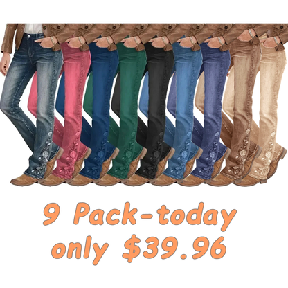 🔥LAST DAY 80% OFF🔥Mid-waist bootcut jeans with floral embroidery