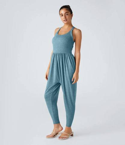 💝Last day promotion-⏰Backless Twisted U Neck Side Pocket Harem Casual Jumpsuit-Easy Peezy Edition