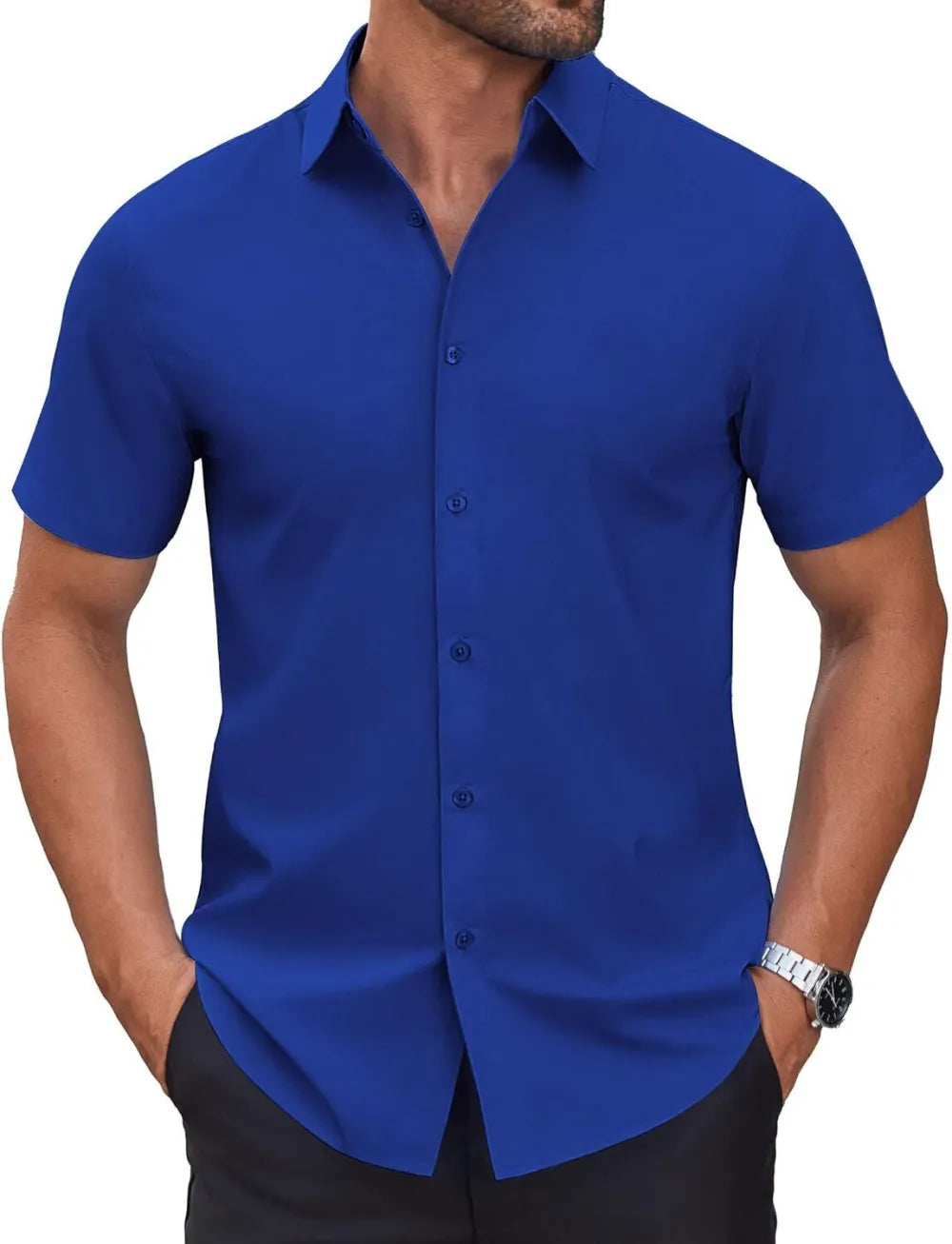 Mens Short Sleeve Dress Shirts Wrinkle Free Casual Button Down Shirts Summer Untucked Dress Shirt