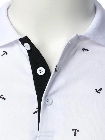 Men's Anchor Print Short Sleeve Polo Shirt