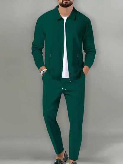 Men’s Zip-Up Tracksuit Set – Sporty 2-Piece Jacket & Pants with Drawstring Waist