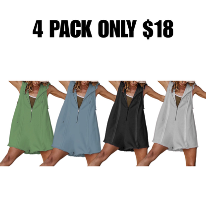 Short Half Zipper Sports Jumpsuit