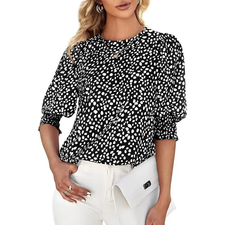 Cicy Bell Women's Polka Dot 3/4 Sleeve Blouse Tops Ladies Casual Office Work Crew Neck T-Shirt Spring Soft Crewneck