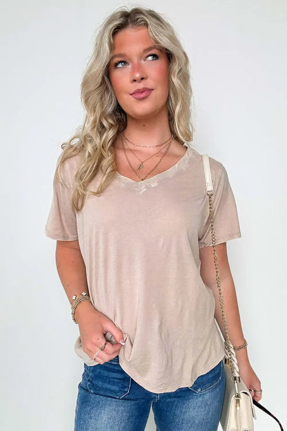 Soliel Acid Wash V-Neck Relaxed Fit Top - BACK IN STOCK