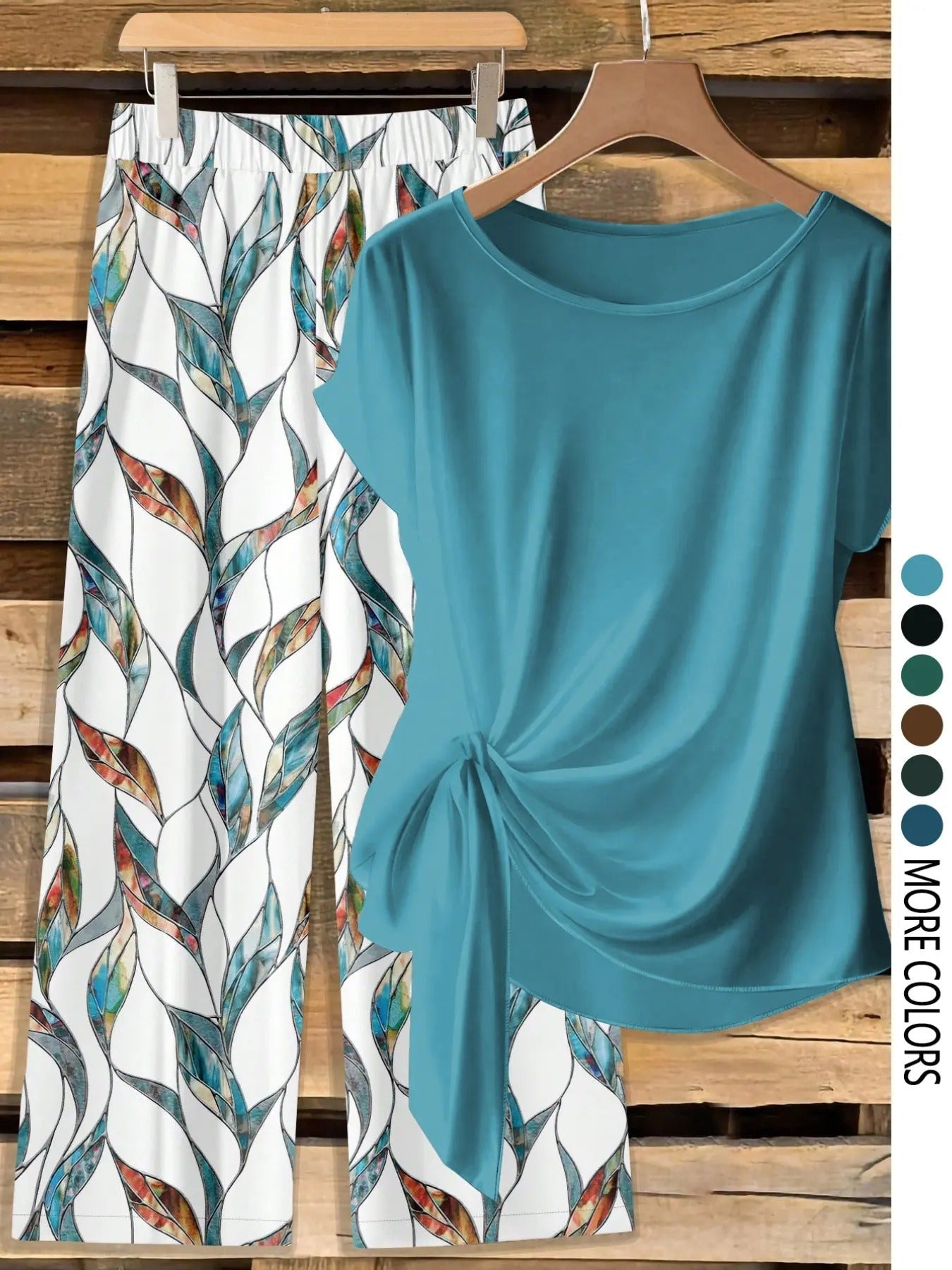 Women's Casual Printed Necktie Shirt and Loose Straight Pants Two-Piece Set