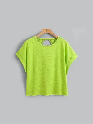 Women's Plain Cut Out Asymmetrical Hem Batwing Sleeve Tee, Elegant Casual Short Sleeve Round Neck T-Shirt for Summer, Ladies Clothes for Daily Wear