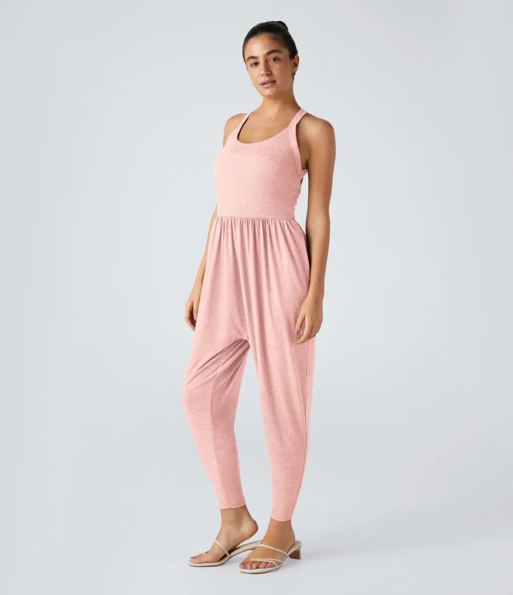 💝Last day promotion-⏰Backless Twisted U Neck Side Pocket Harem Casual Jumpsuit-Easy Peezy Edition