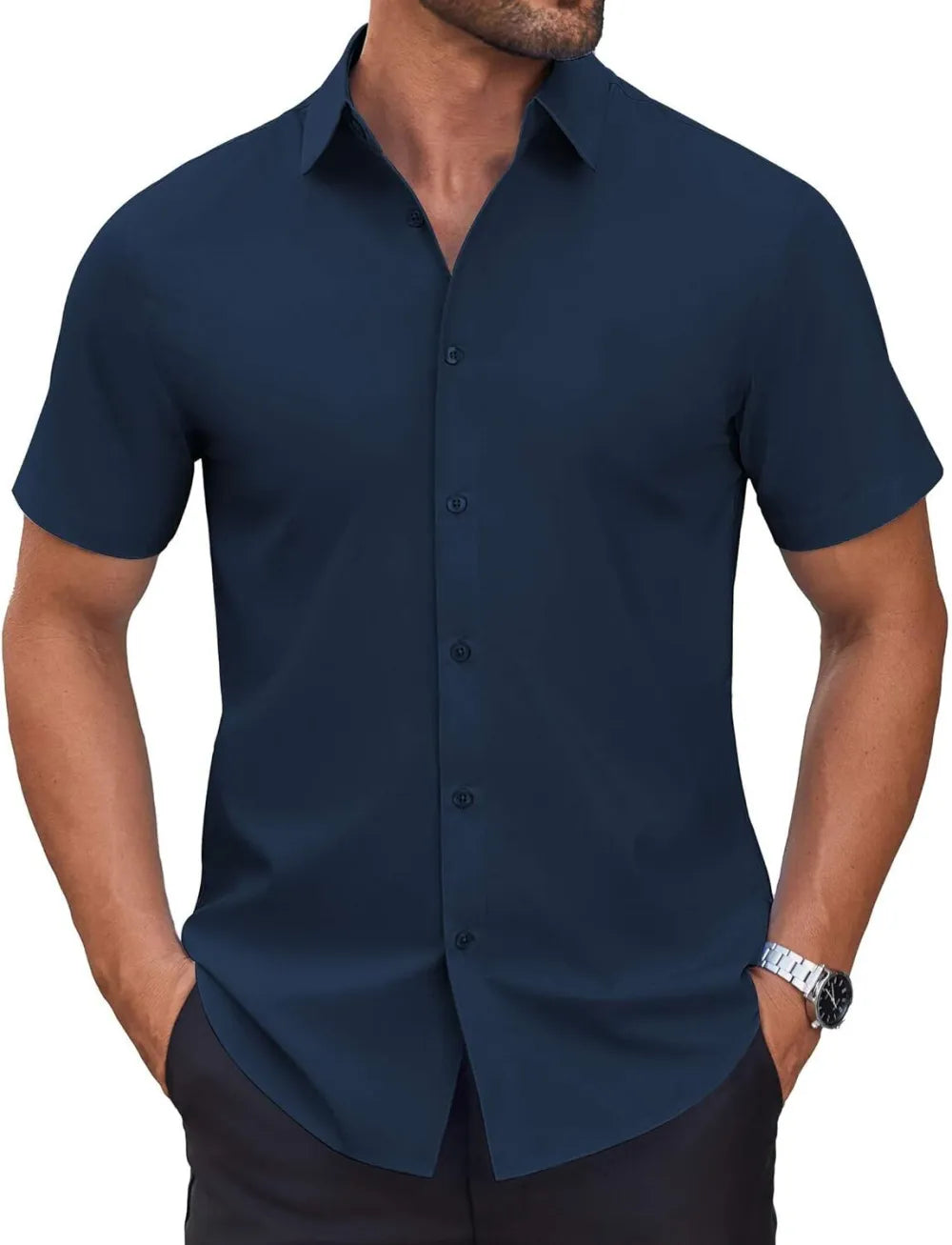 Mens Short Sleeve Dress Shirts Wrinkle Free Casual Button Down Shirts Summer Untucked Dress Shirt