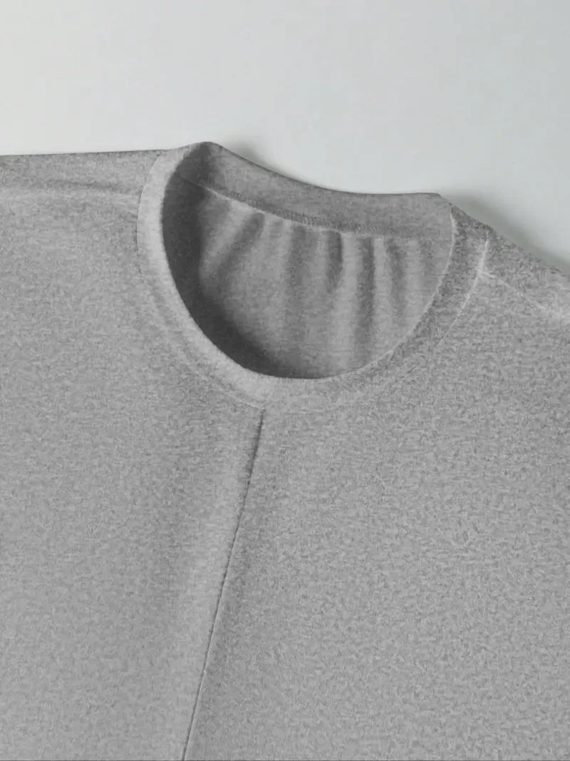 Women's Knitted Round Neck Drop Shoulder Sleeve Fitted T-Shirt