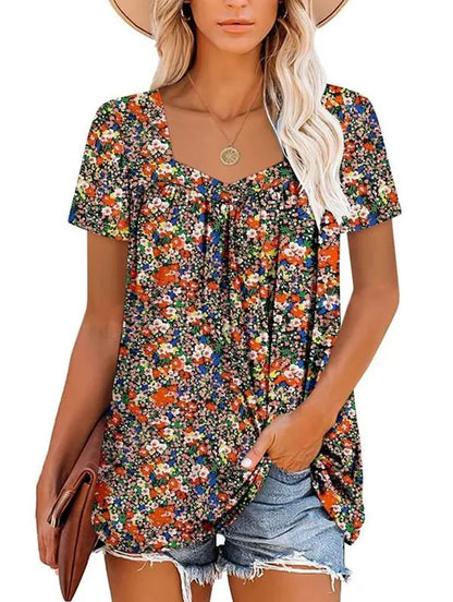 ⏰Hot Sale-Women's Summer Pleated Printed Short-Sleeves