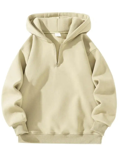 Plain Half Zip Drop Shoulder Essentials Hoodie