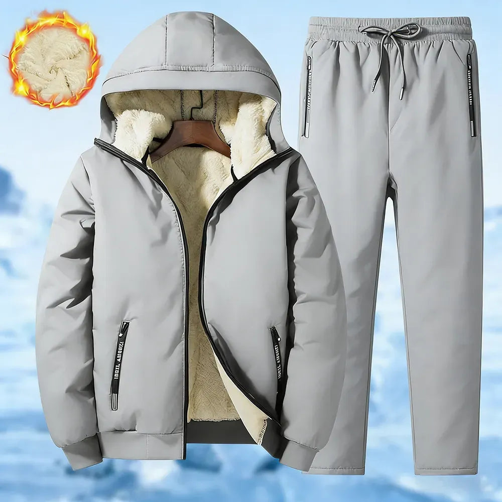 Men's Fleece Cotton Jacket Hooded Coat With Pants