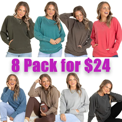 Pigment Dyed Crewneck Sweatshirts With Pockets