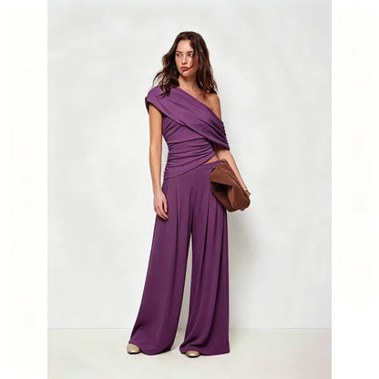 🎉Hot Sale🔥-Women'S One-Shoulder Wide-Leg Pants Suit