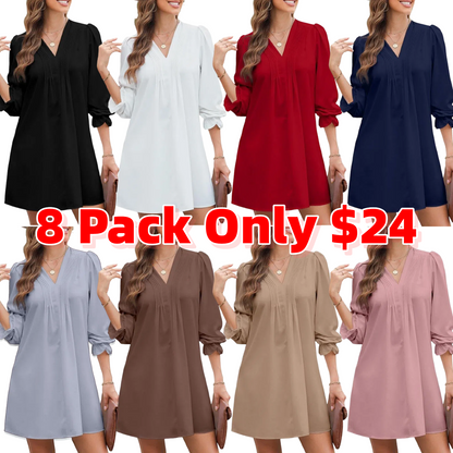 Womens Casual Dress A-Line Ruffle Sleeve V Neck Midi Dress