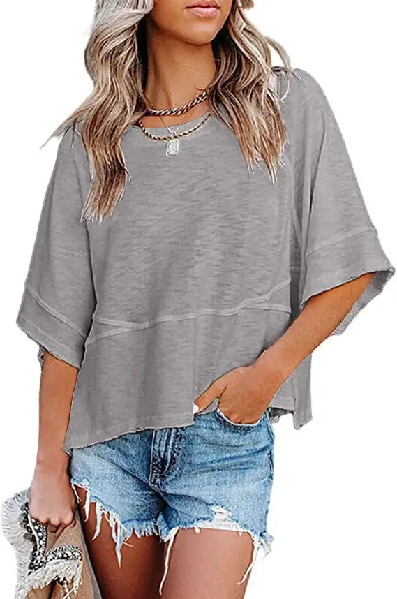 Women's Summer Casual Crewneck Batwing Half Sleeve Tee