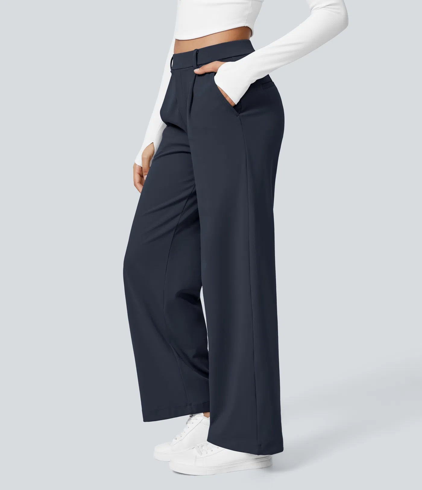 ⏰Big Spring Sale!High Waisted Side Pocket Straight Leg Work Pants