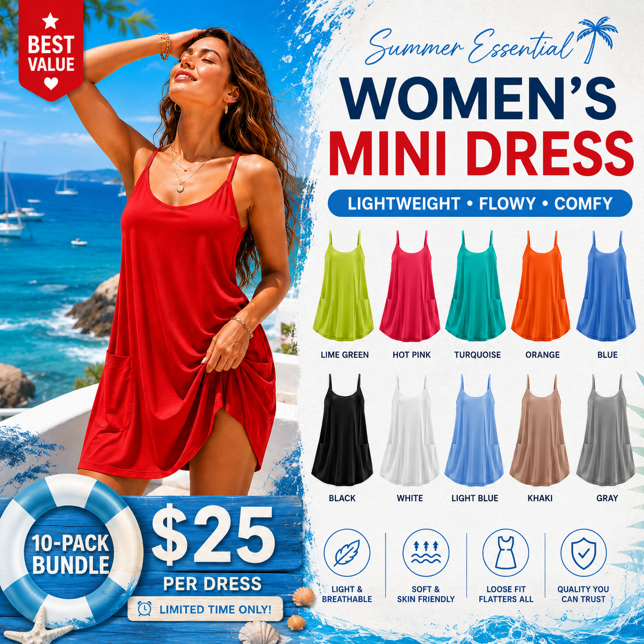 Women's Sleeveless Athletic Dress with Built-In Shorts