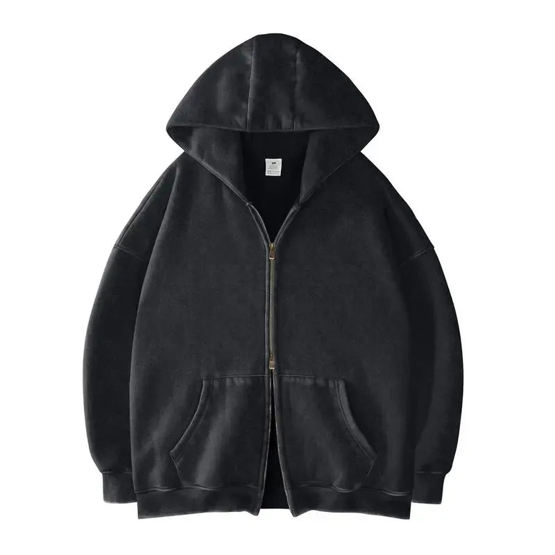 Oversized Acid Wash Hoodies Sweatshirt with Double Zip Up