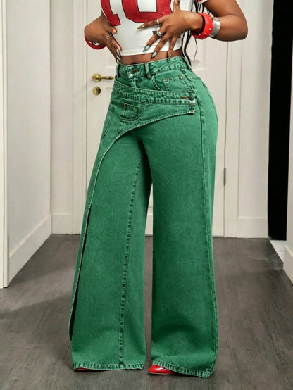 🔥MID YEAR SALE🔥Women's Loose-Fitting Trendy Asymmetrical Design Casual Denim Long Pants