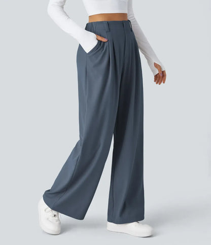High Waisted Side Pocket Wide Leg Waffle Work Pants