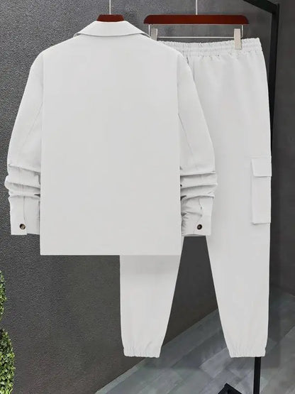 Men's Solid Color Pocket Button Front Shirt & Pants Two-Piece Set
