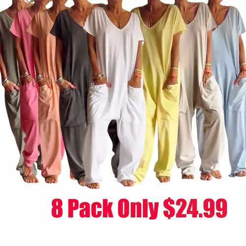 Casual V-neck Solid Color Jumpsuit