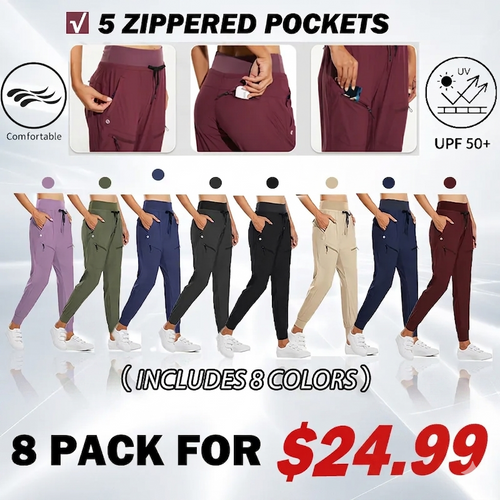 ⏰8-PACK ONLY $24.99-Women's UPF50+ Quick-Dry Joggers: High Waist Hiking Pants w/5 Zips