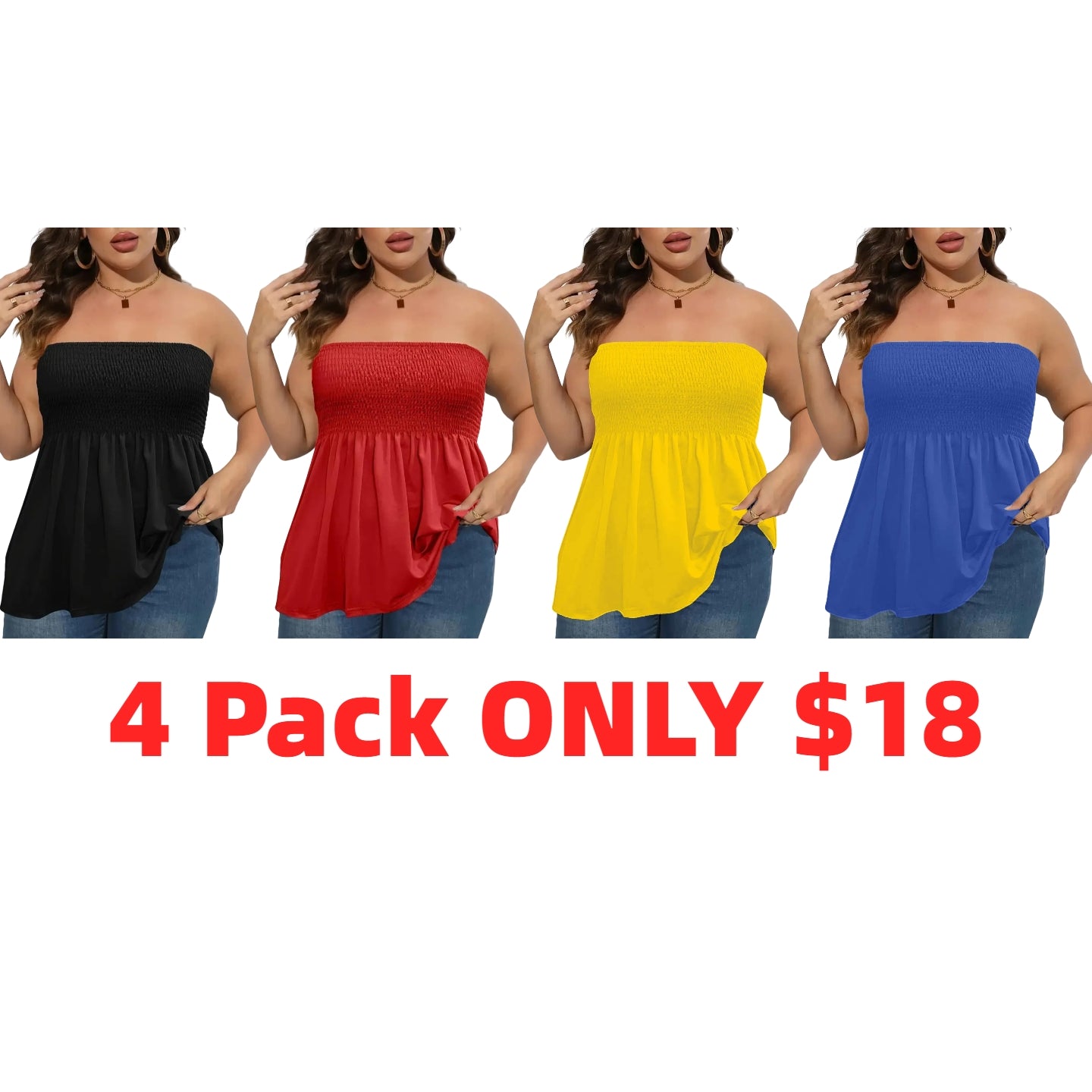 Plus Size Solid Ruffle Hem Shirred Tube Top