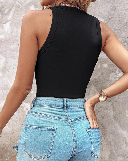 O-Neck Knit Sleeveless Basic Slim Fit Tummy Control Tank Casual Top(Without Pads)