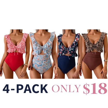 One Piece Swimsuit Ruffle Bathing V Neck Ruched