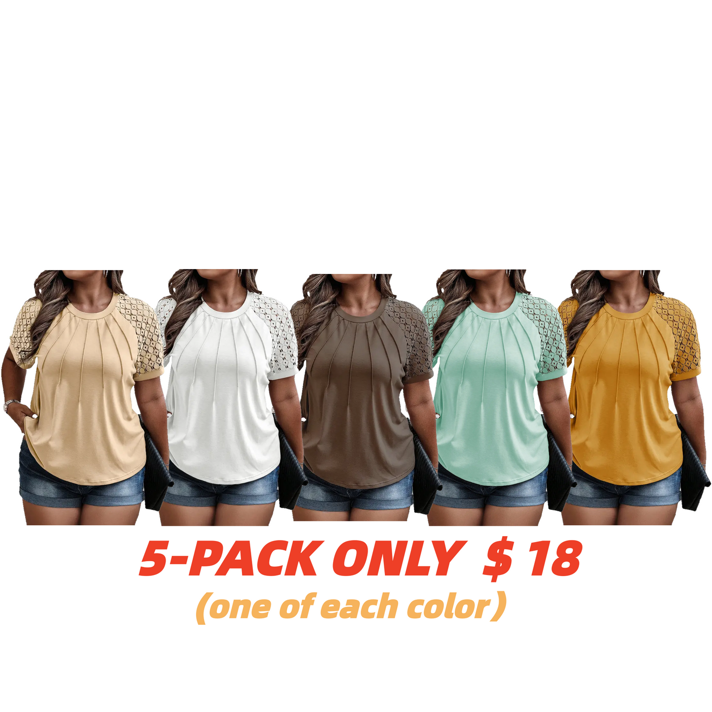 Eytino Plus Size Tops for Women Summer Lace Short Sleeve Crewneck Loose Casual Blouse Tunic T Shirts(1X-5X)