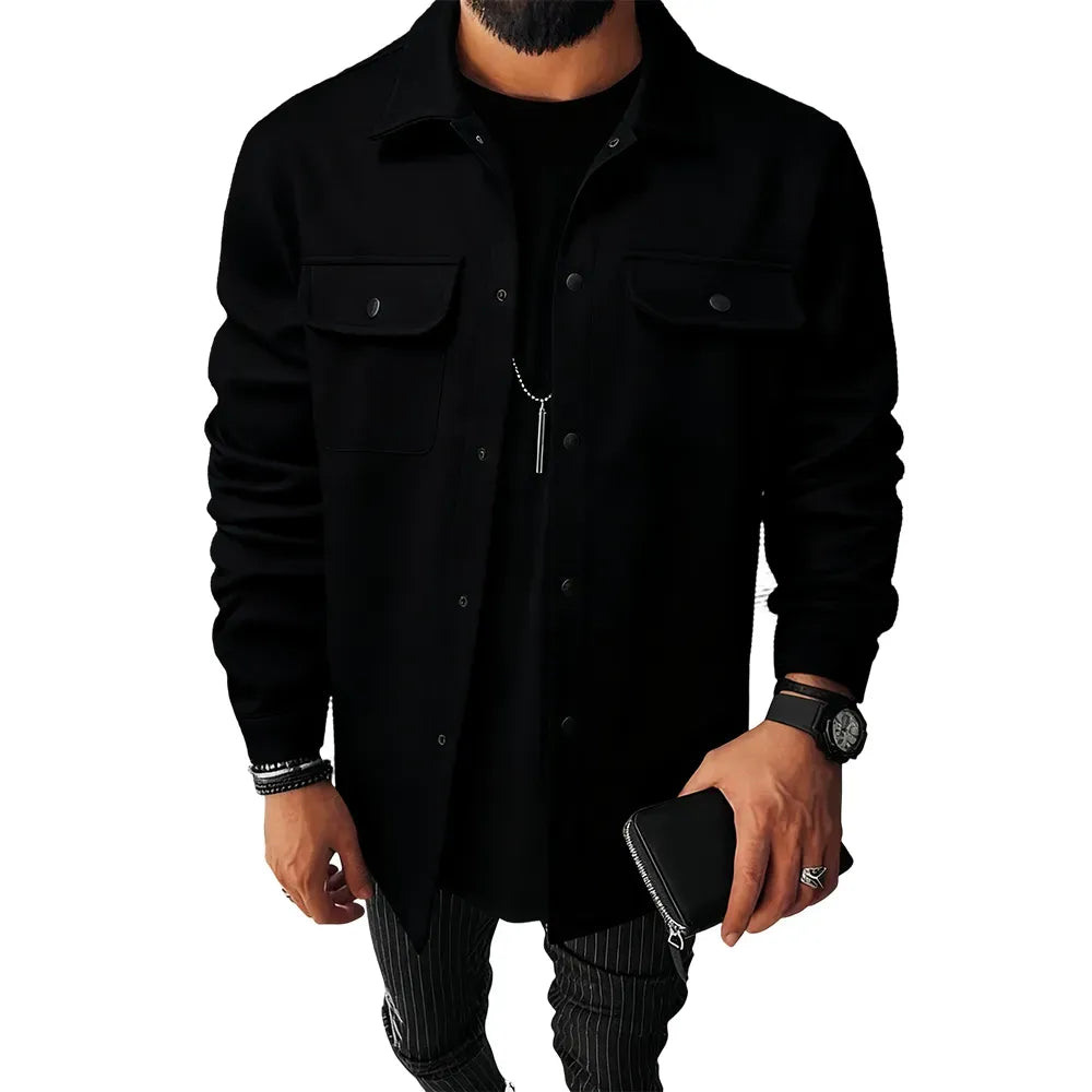 Men's casual warm button-down pocket jacket