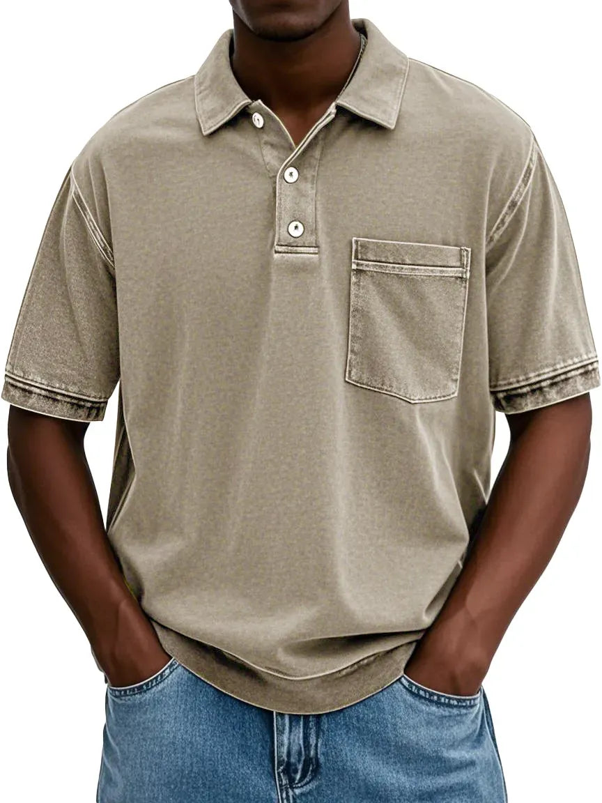 FINAL SALE⚡10 Packs for $34.99⚡ - Men's Retro Distressed Lapel Short-sleeved Pocket Polo Shirt