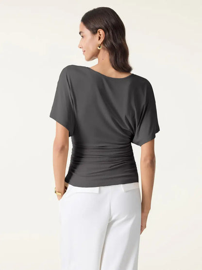 Effortless Boatneck Batwing Sleeve Side Ruched Top