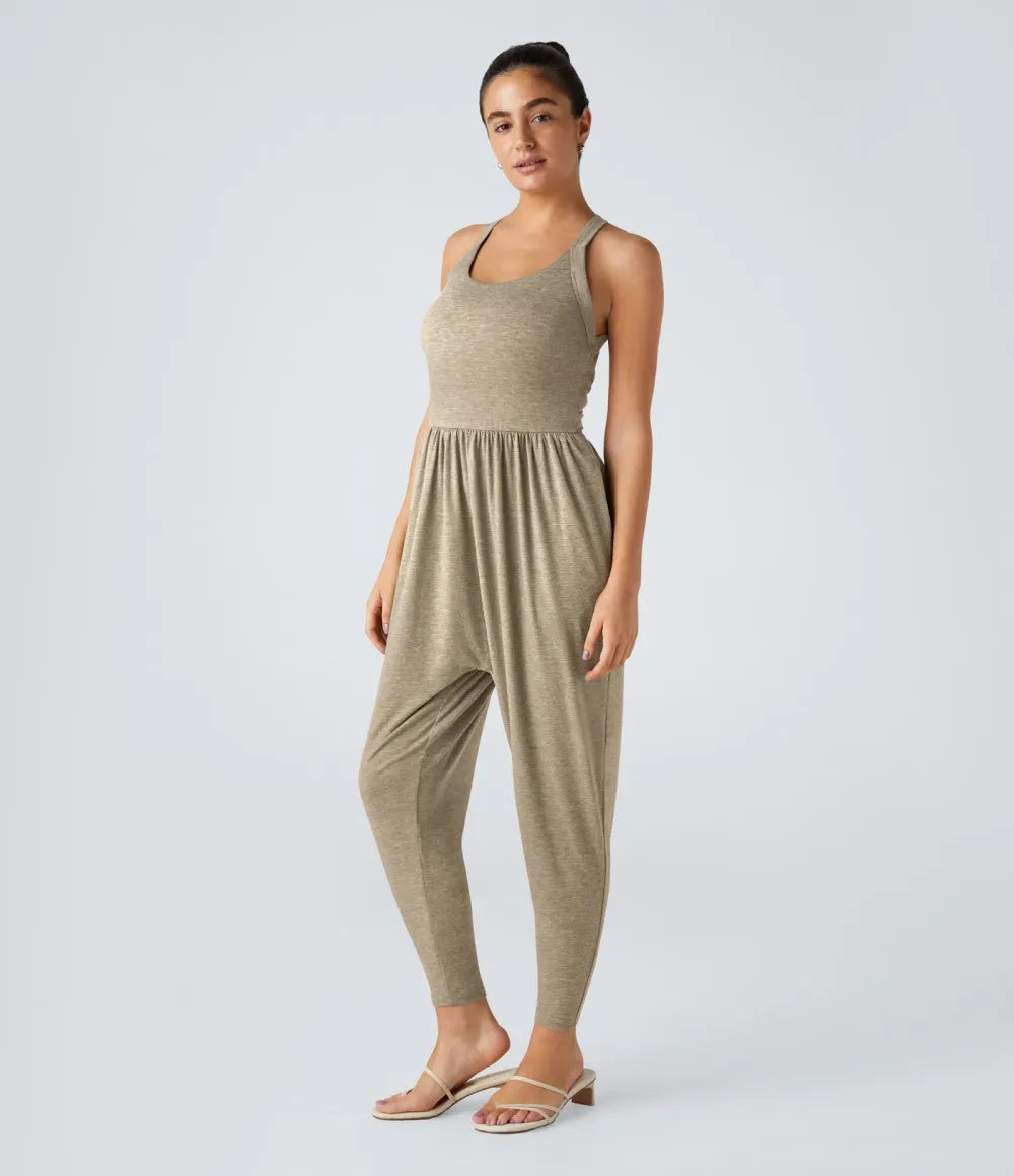 💝Last day promotion-⏰Backless Twisted U Neck Side Pocket Harem Casual Jumpsuit-Easy Peezy Edition