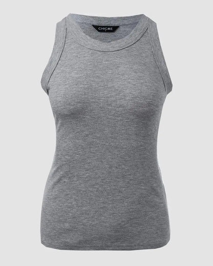 O-Neck Knit Sleeveless Basic Slim Fit Tummy Control Tank Casual Top(Without Pads)