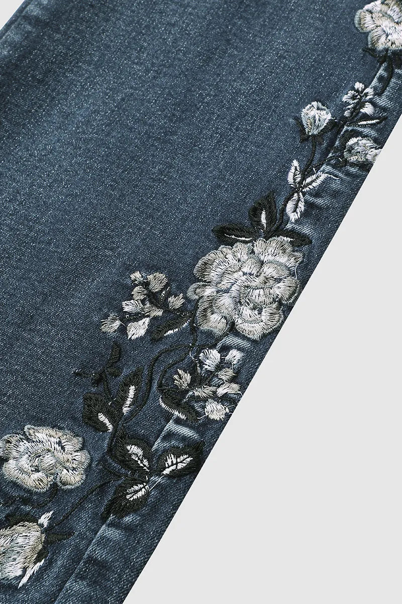 🔥LAST DAY 80% OFF🔥Mid-waist bootcut jeans with floral embroidery