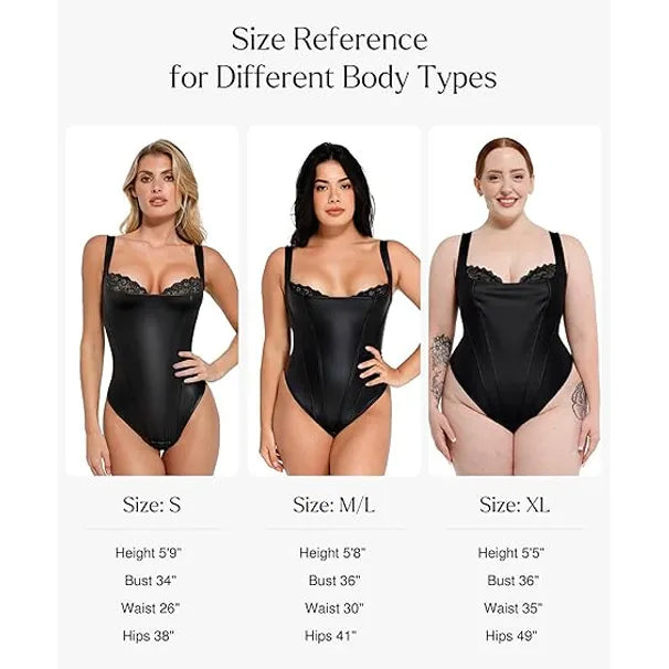 Basic sexy faux leather corset bodysuit